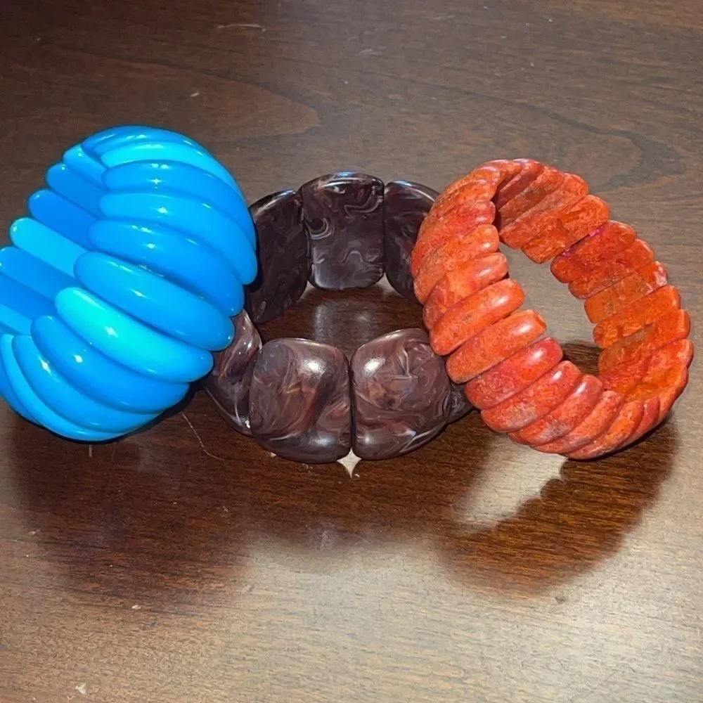 Blue orange wood brown stretchy bracelets